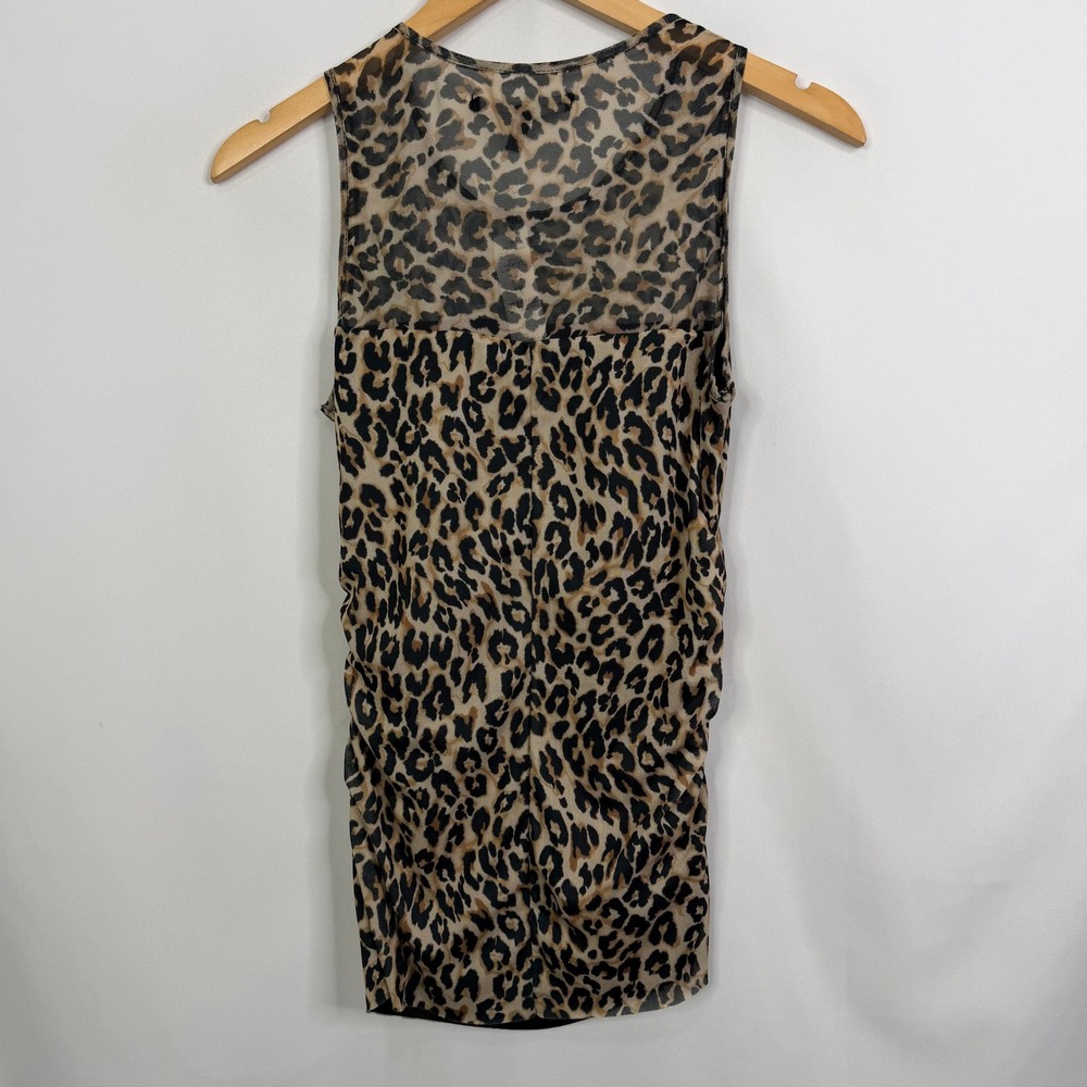 White House Black Market Leopard Print Mesh Ruched Tank Top XS New - Picture 6 of 8